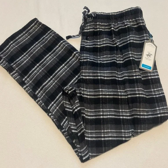 Beverly Hills Polo Club Men’s Large Flannel Lounge Pants BLK/Gry/WHT Sleepwear - Picture 1 of 7